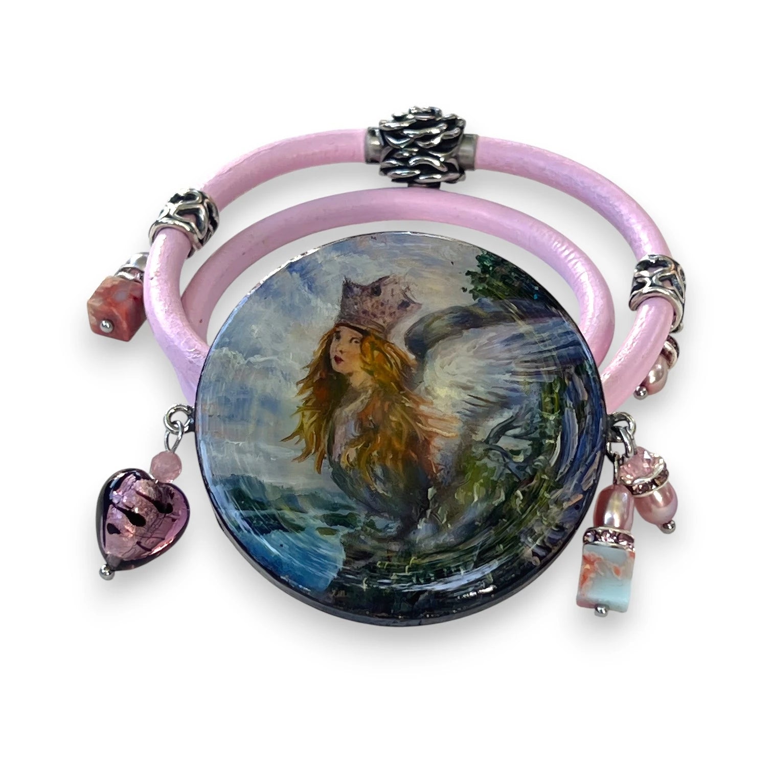 Birds of Wisdom Hand-Painted Leather Bracelet