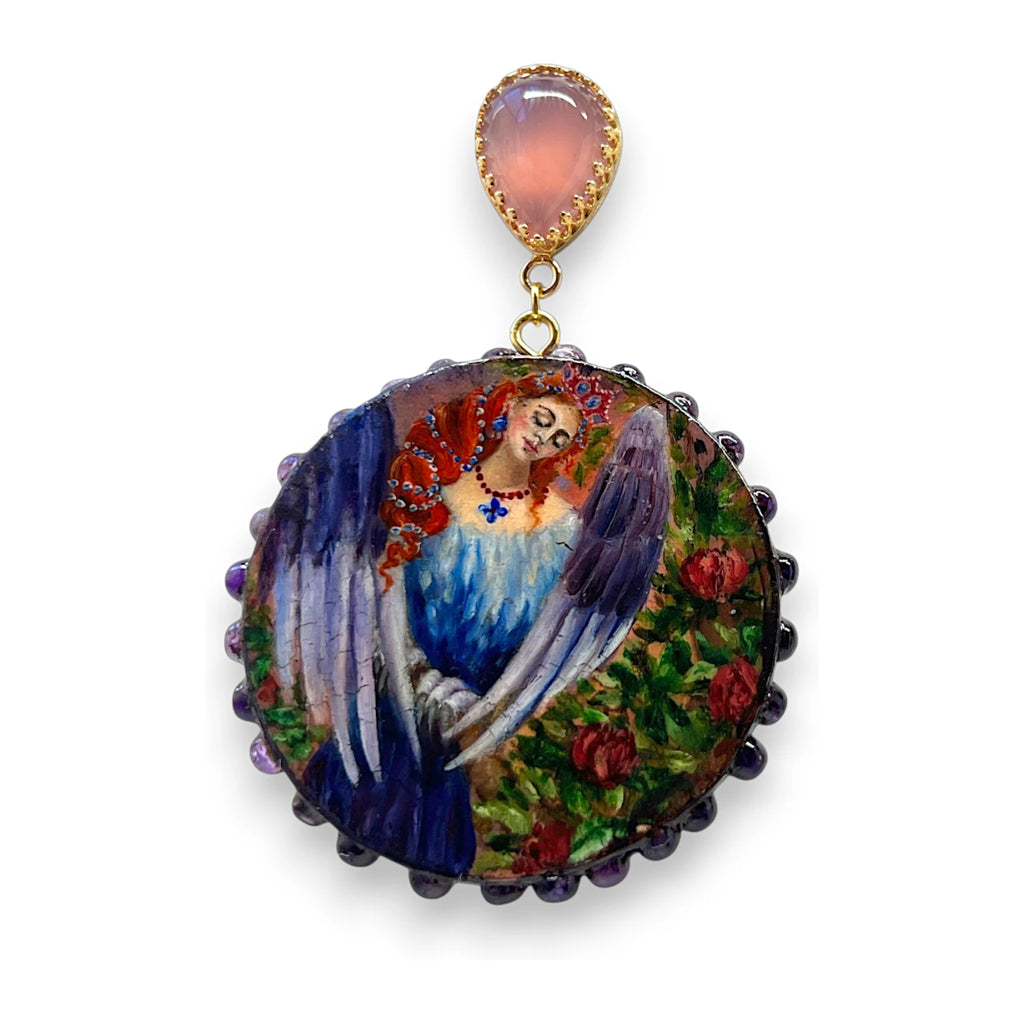 Gamayun Lavender Chalcedony Hand-Painted Earrings