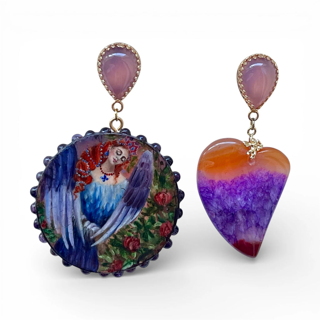 Gamayun Lavender Chalcedony Hand-Painted Earrings