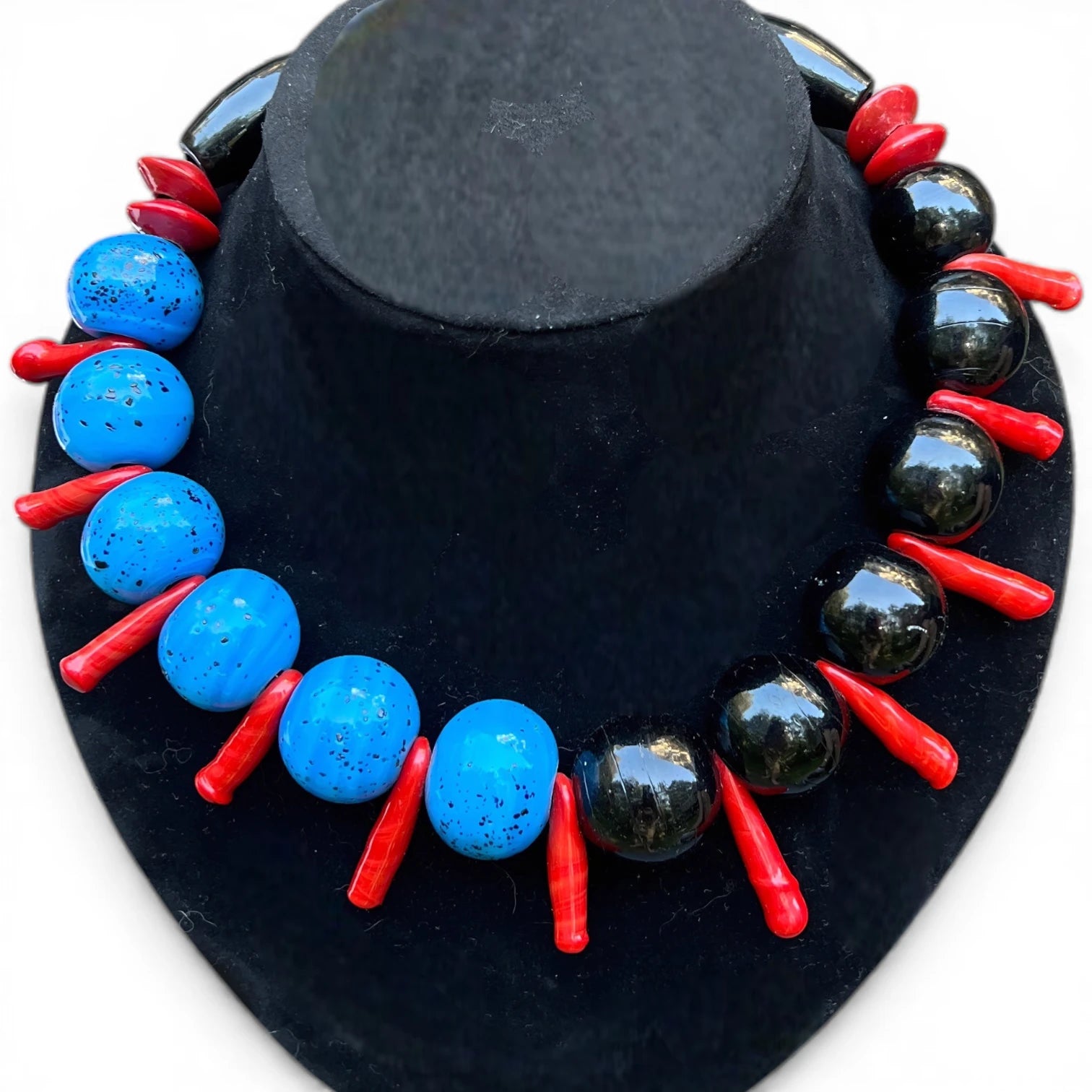 Elysian Blue & Black Vintage Venetian Glass Necklace