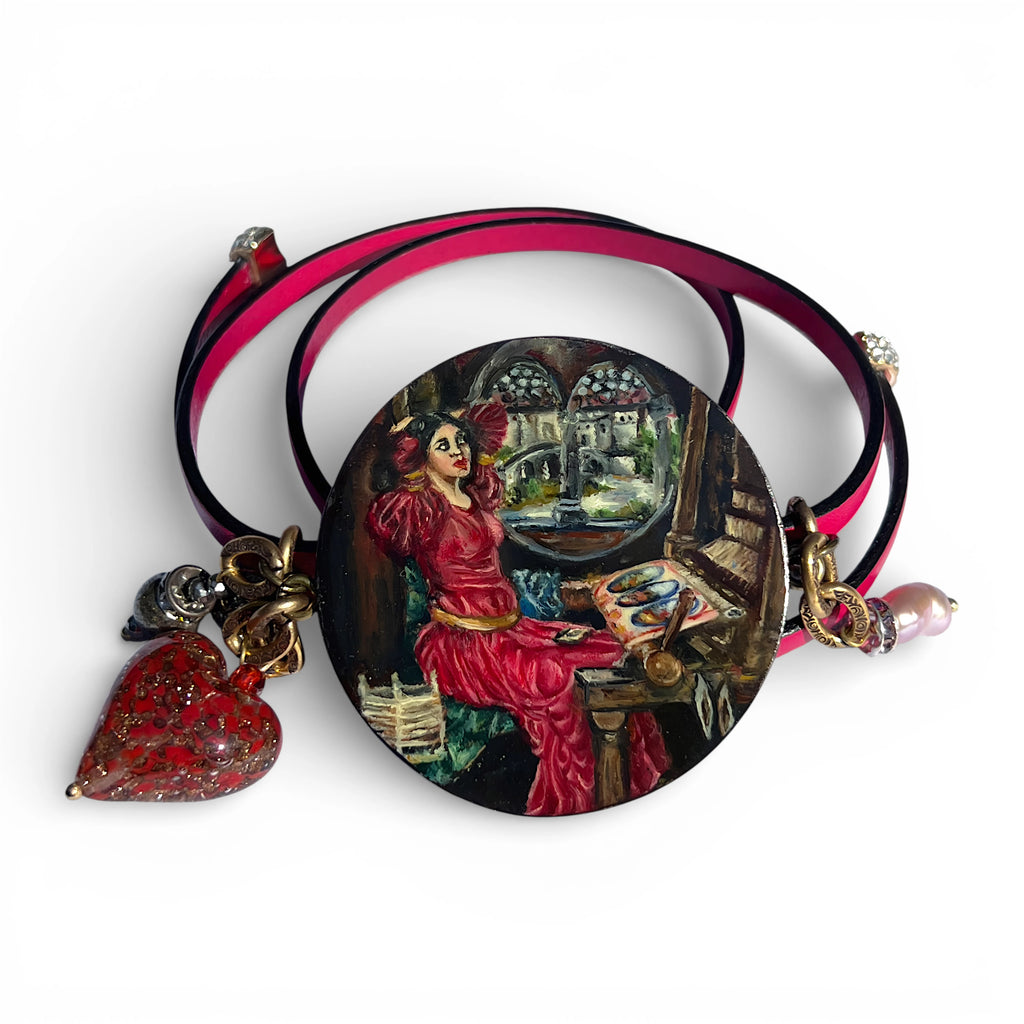 The Lady of Shalott Hand-Painted Leather Bracelet