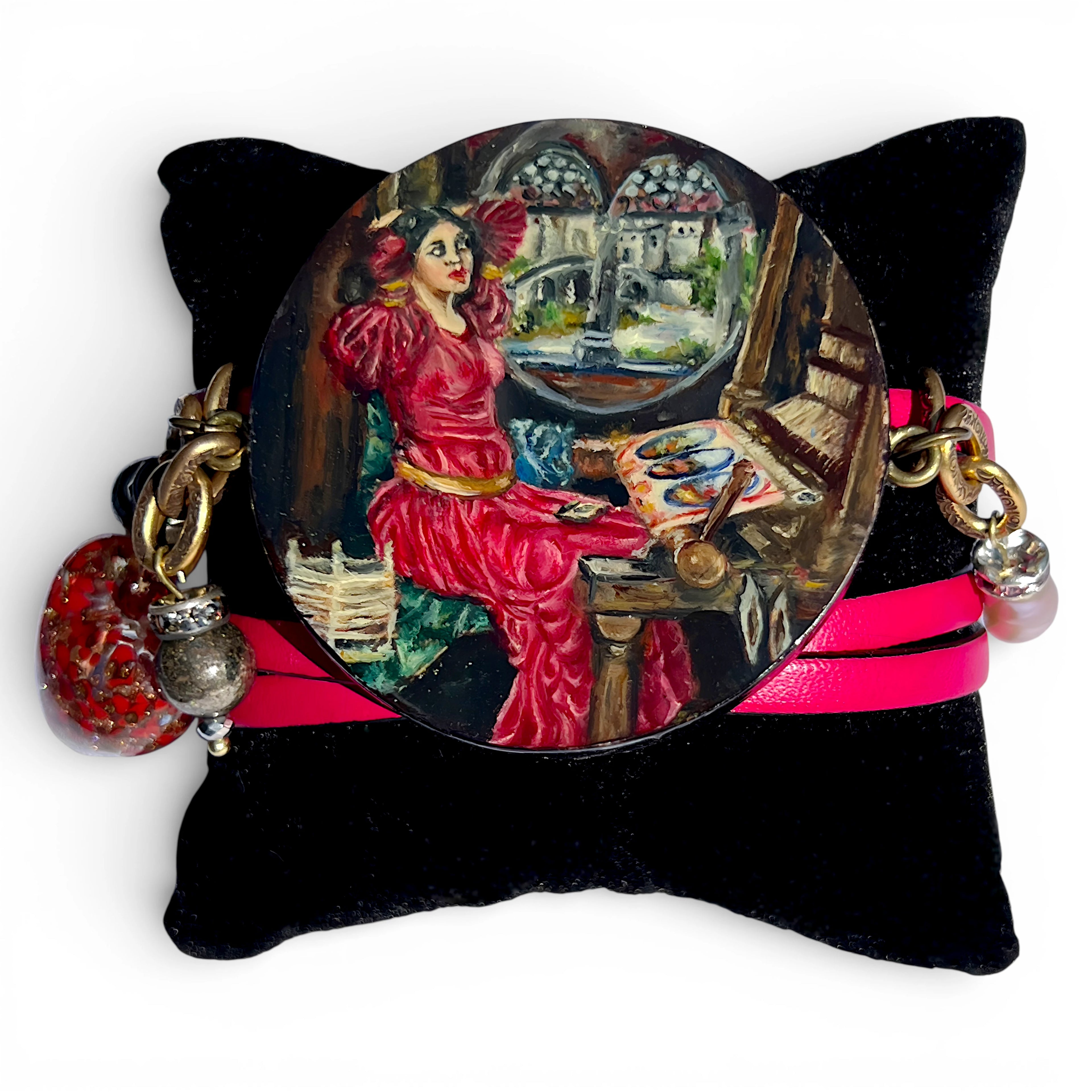 The Lady of Shalott Hand-Painted Leather Bracelet