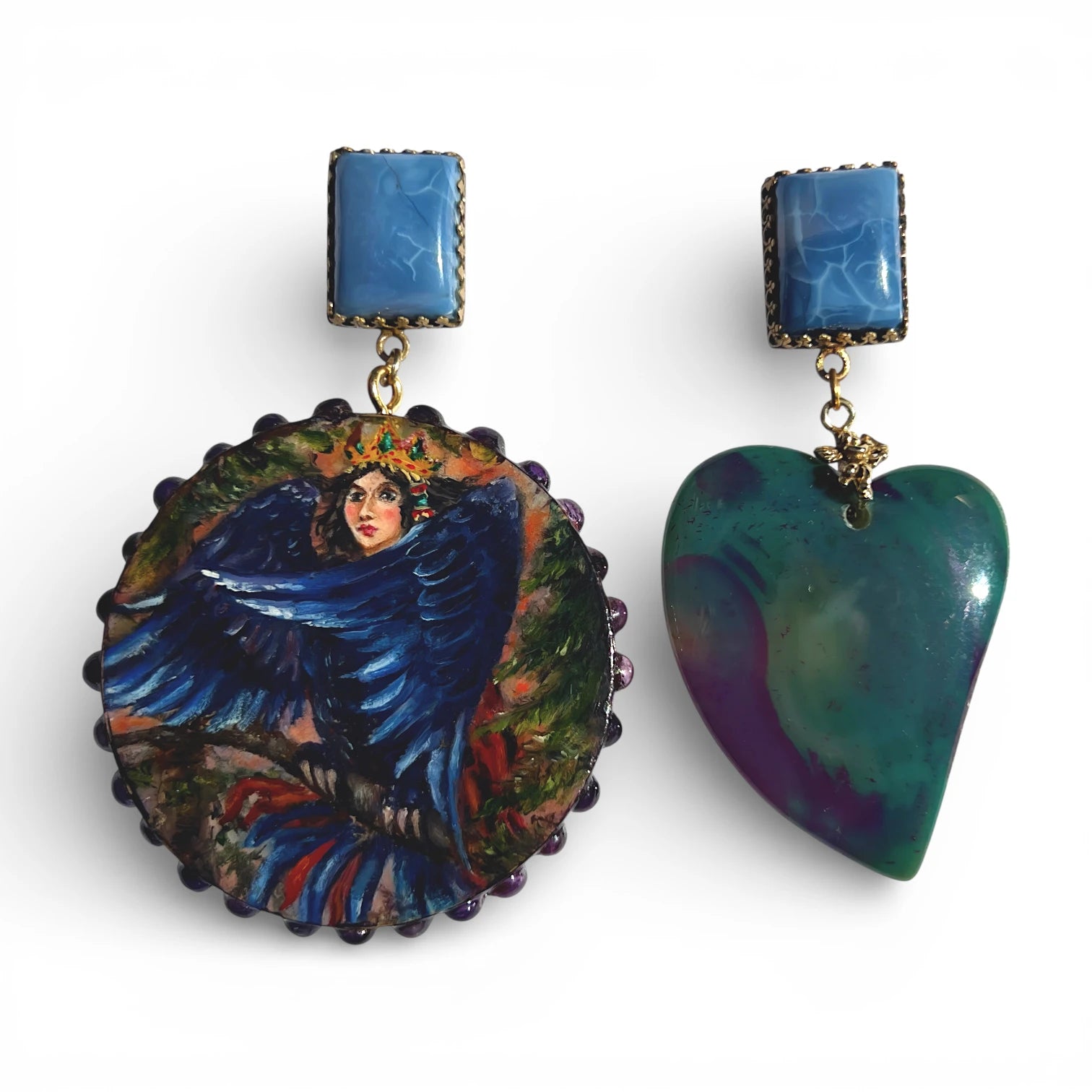 Gamayun Hand-Painted Blue Opal Earrings