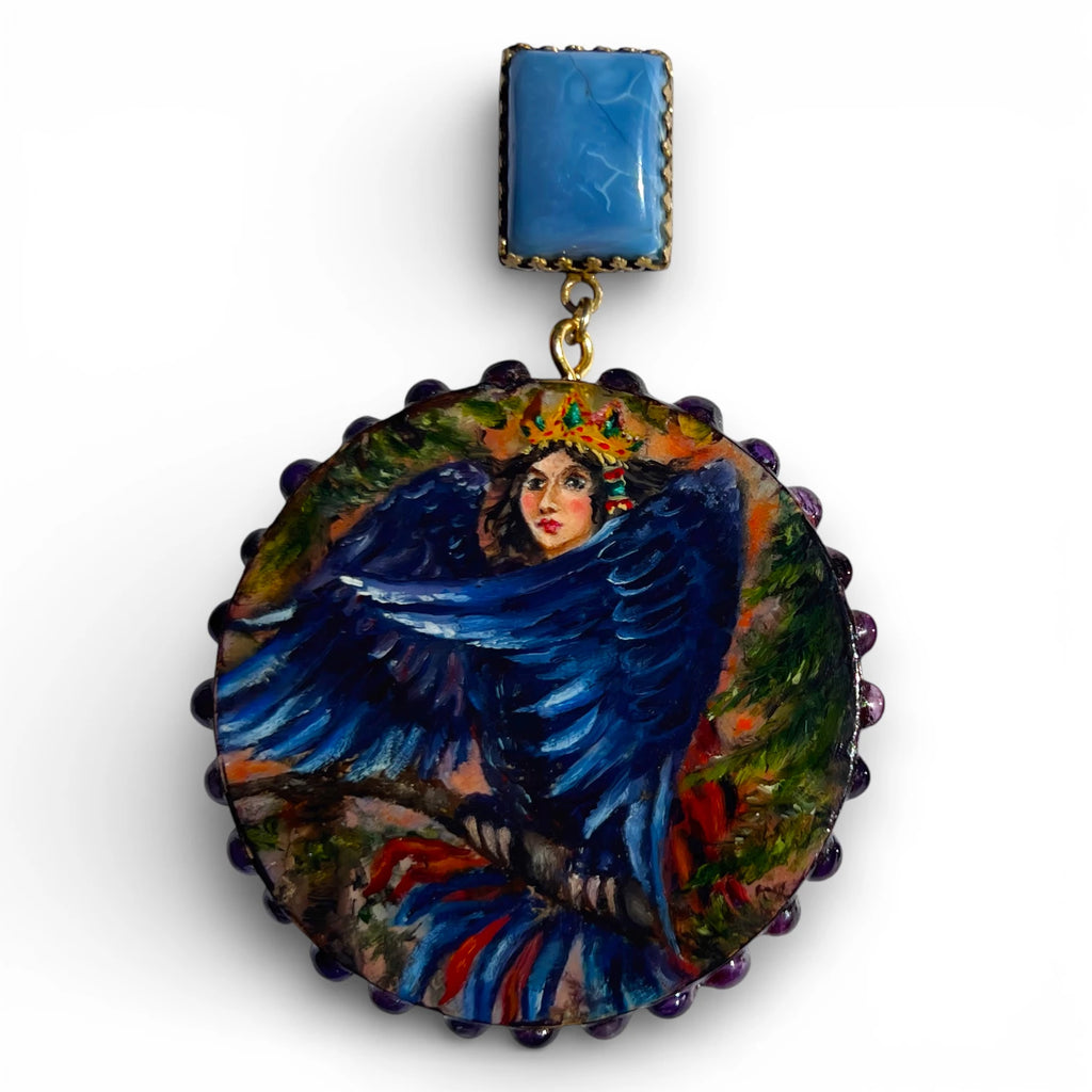 Gamayun Hand-Painted Blue Opal Earrings