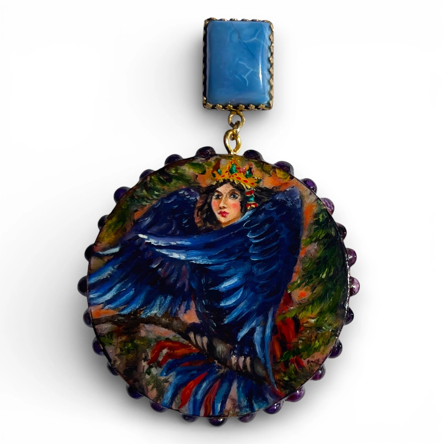 Gamayun Hand-Painted Blue Opal Earrings