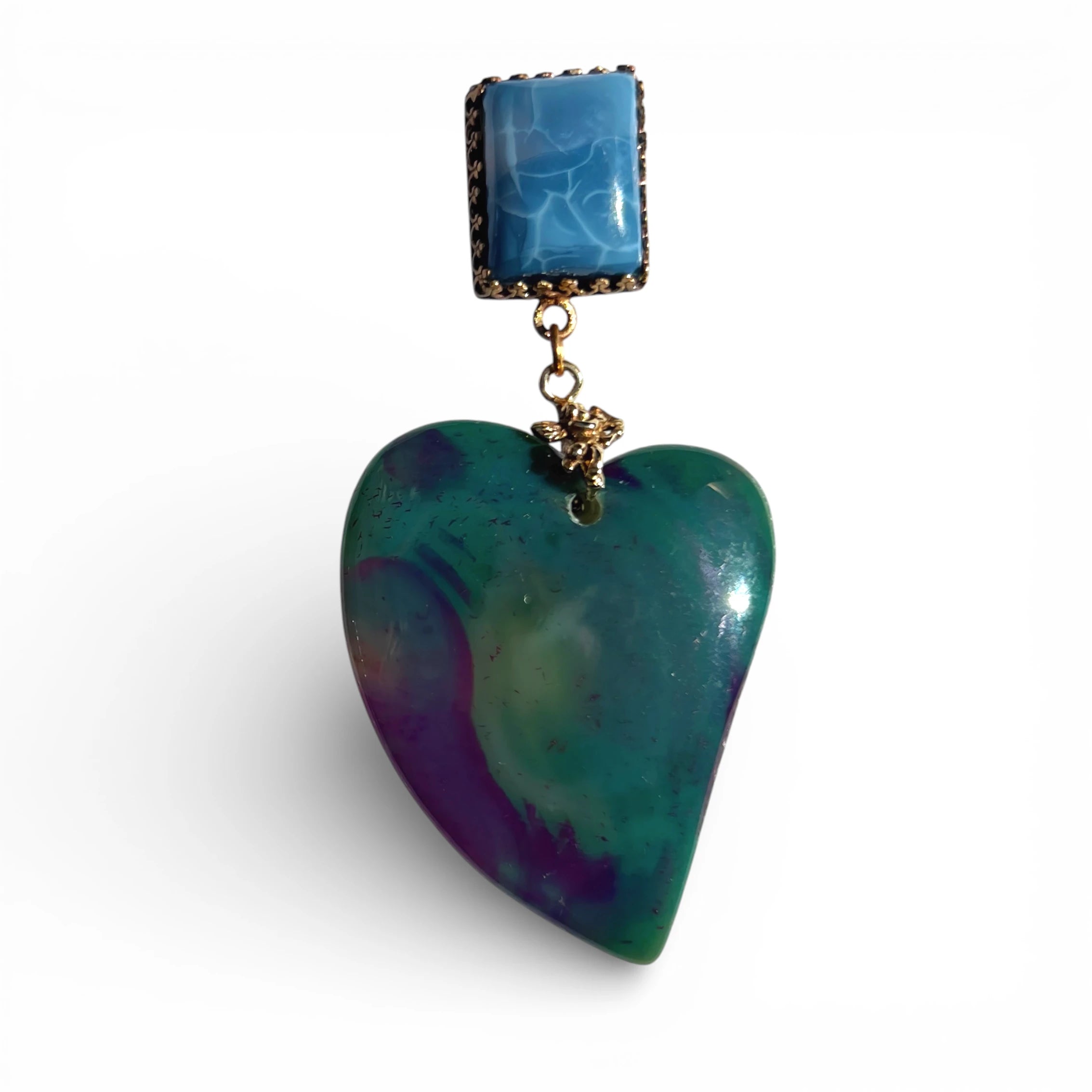 Gamayun Hand-Painted Blue Opal Earrings