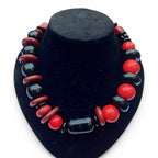 Dynamic Red and Black Beaded Vintage Venetian Glass Necklace