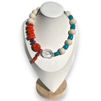 Krystallos Turquoise, Lava Rock, Clear Quartz and Coral Necklace