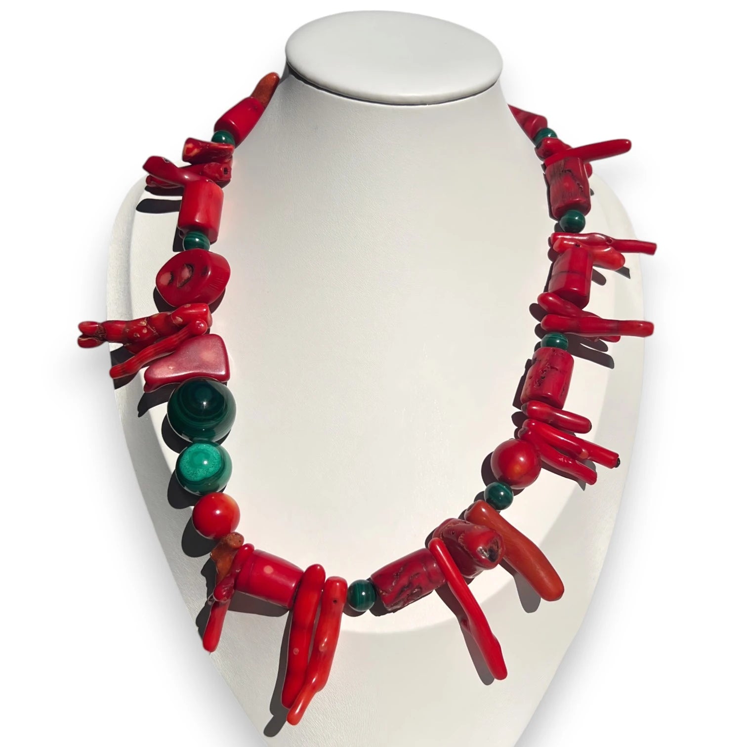 Metamorphosis Coral and Malachite Necklace
