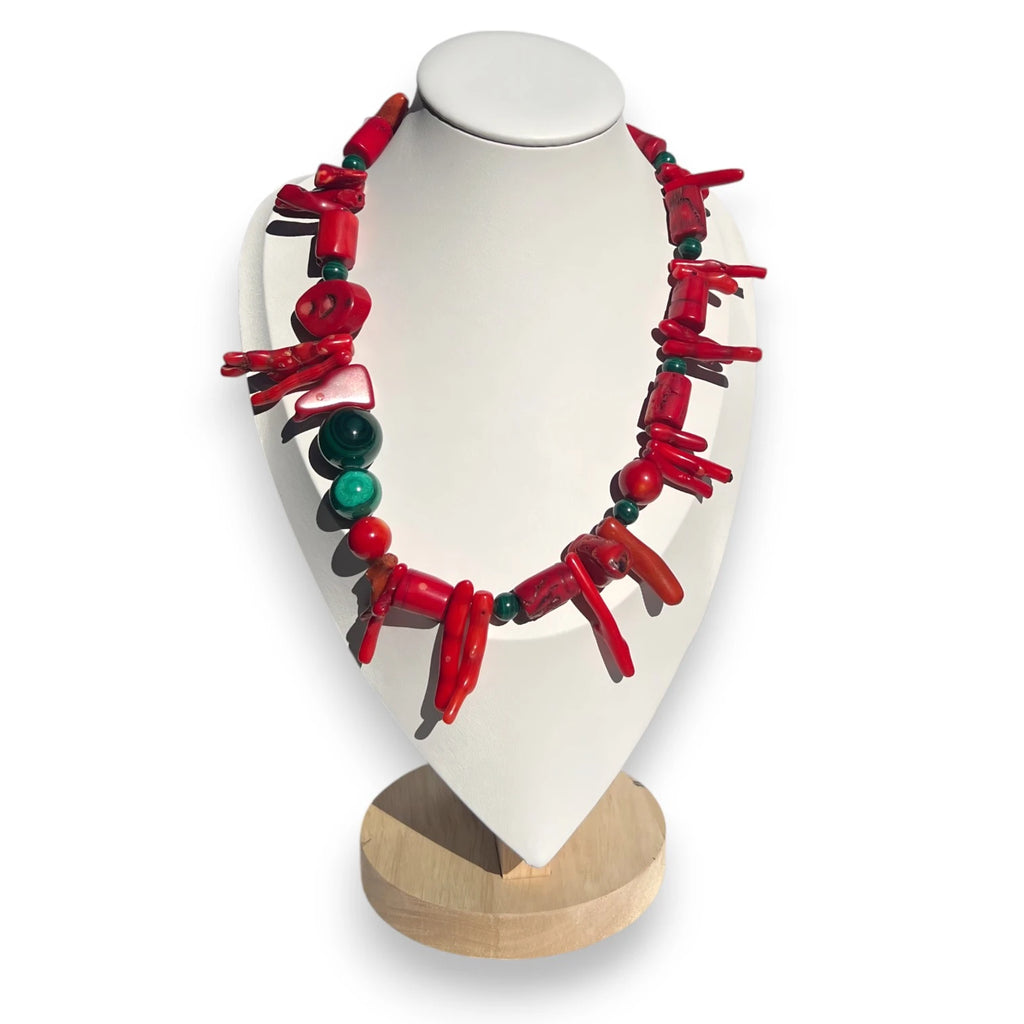 Metamorphosis Coral and Malachite Necklace