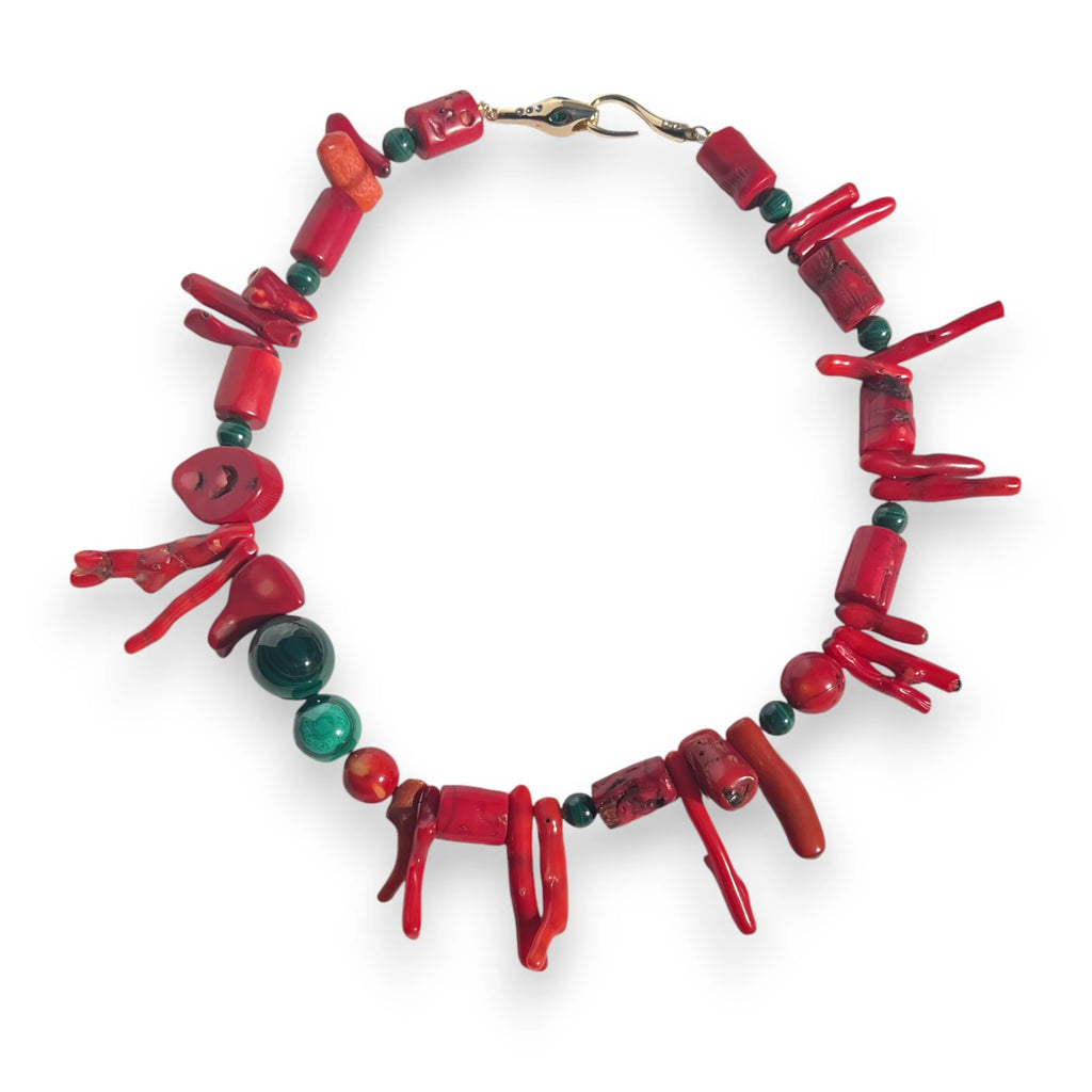 Metamorphosis Coral and Malachite Necklace