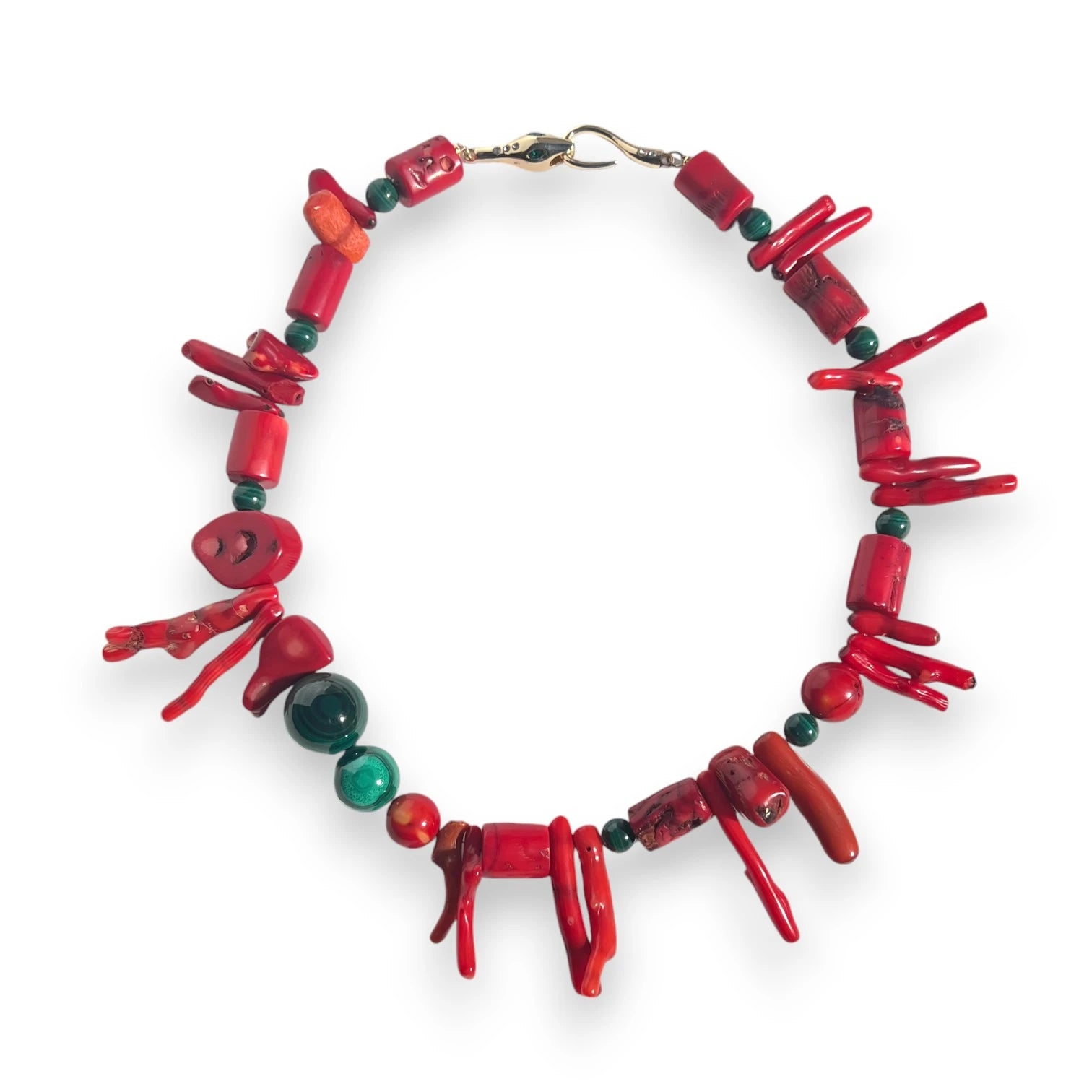 Metamorphosis Coral and Malachite Necklace