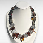 Moai Smoky and Clear Quartz, Baltic Amber Necklace