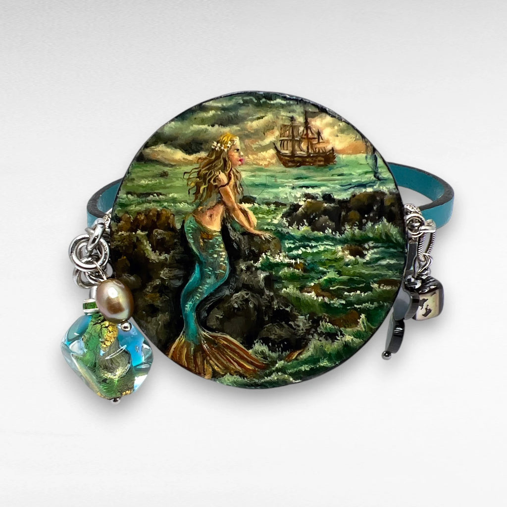 Mermaid's Reflection Hand-Painted Leather Bracelet