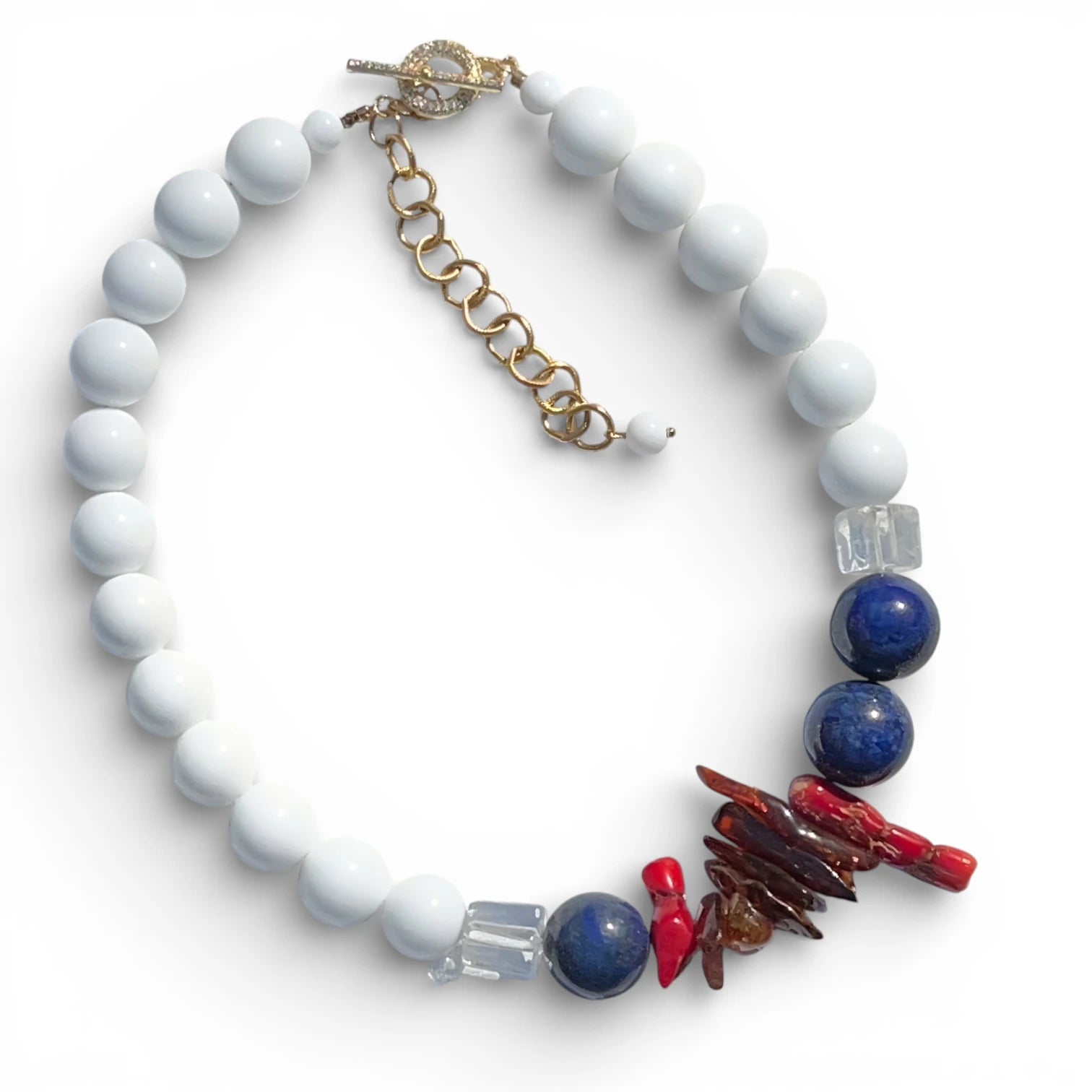 Tears of The Sun Agate, Baltic Amber and Lapis Lazuli Necklace