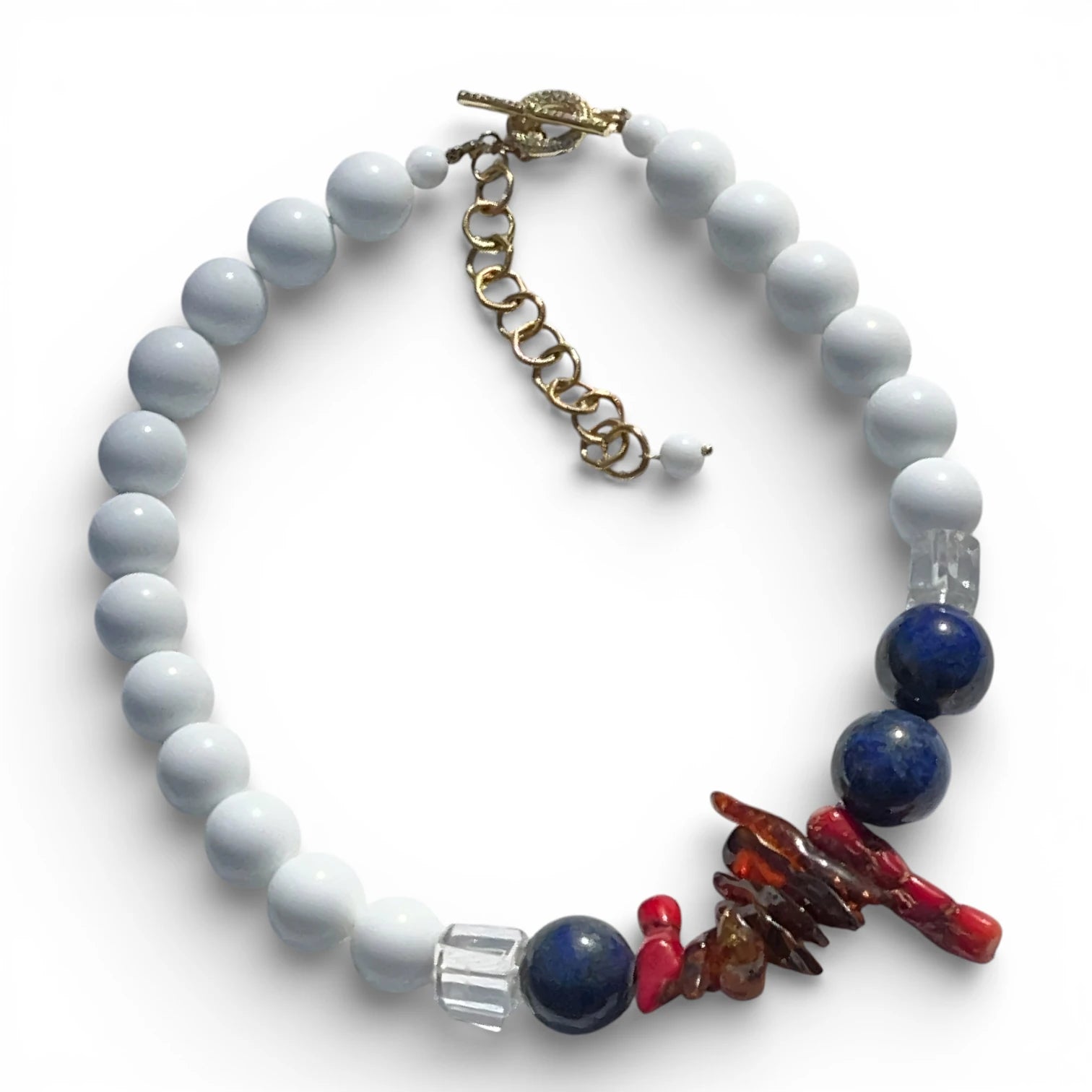Tears of The Sun Agate, Baltic Amber and Lapis Lazuli Necklace