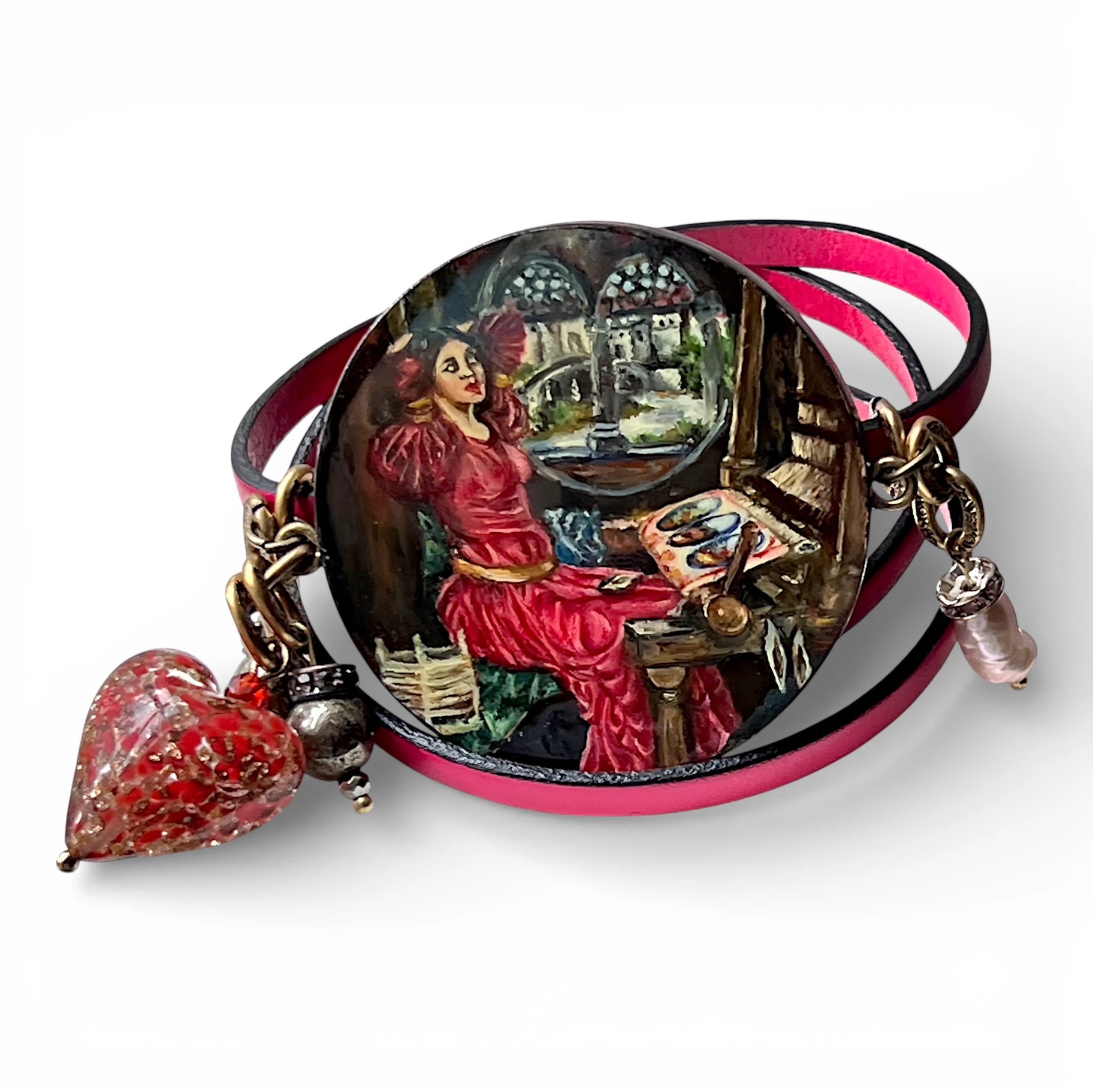 The Lady of Shalott Hand-Painted Leather Bracelet