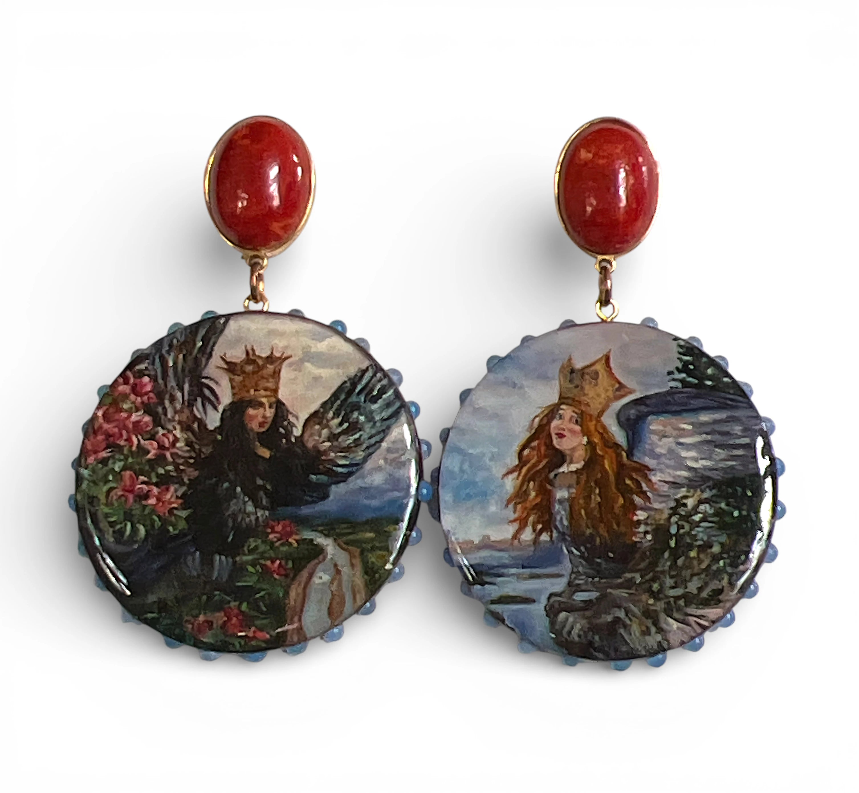 The Birds of Wisdom Hand-Painted Earrings