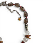 Moai Smoky and Clear Quartz, Baltic Amber Necklace