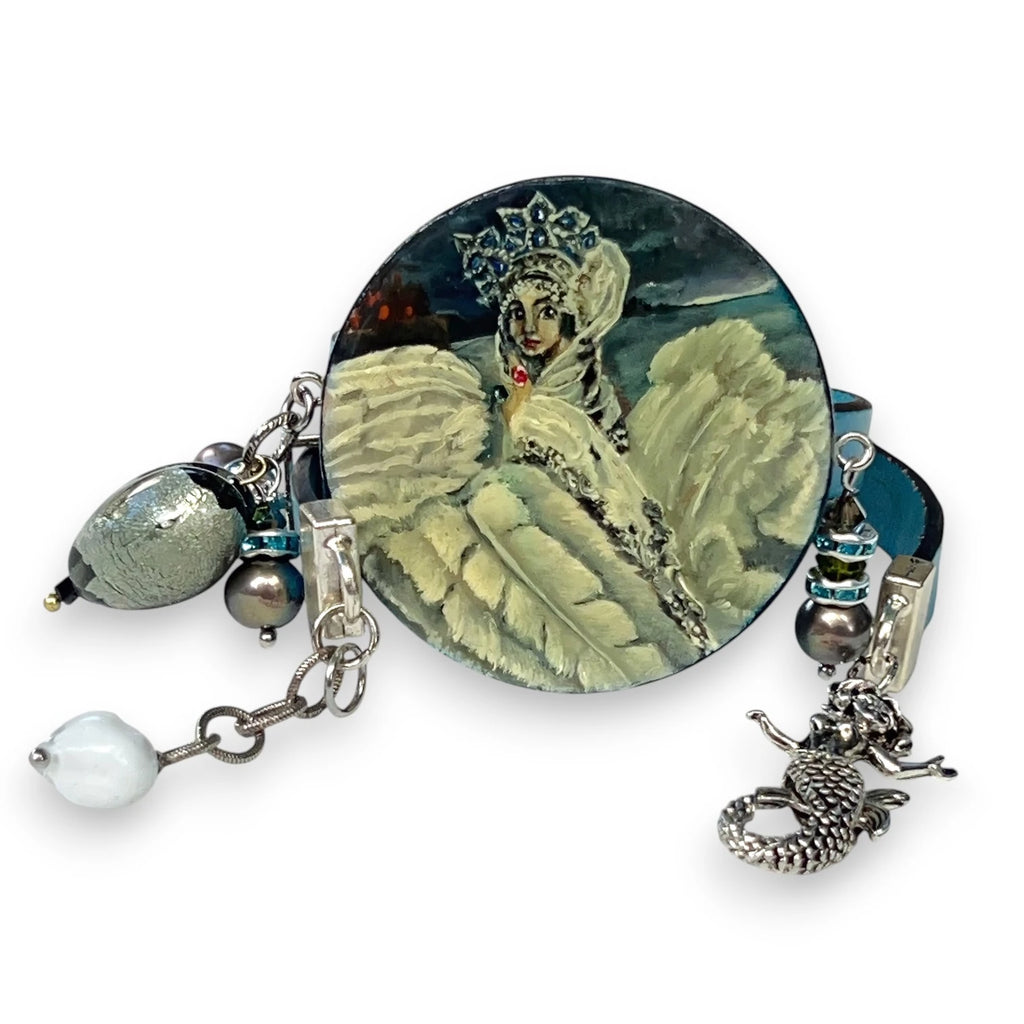 Swan Princess Hand-Painted Leather Bracelet
