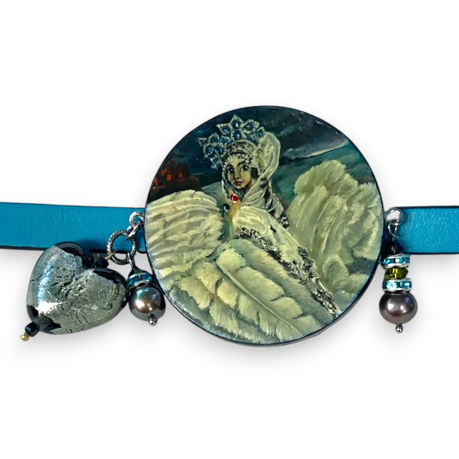 Swan Princess Hand-Painted Leather Bracelet