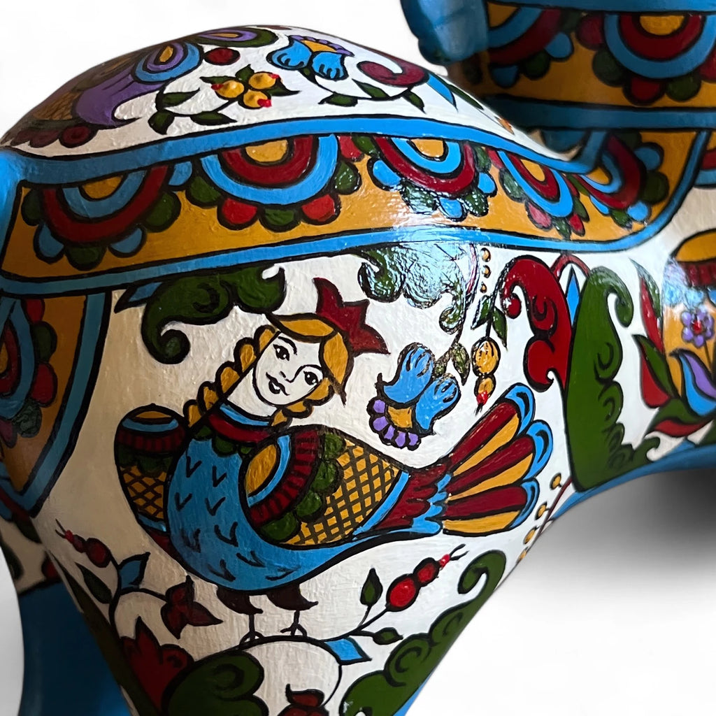 Birds of Wisdom - Hand-Painted Horse Sculpture