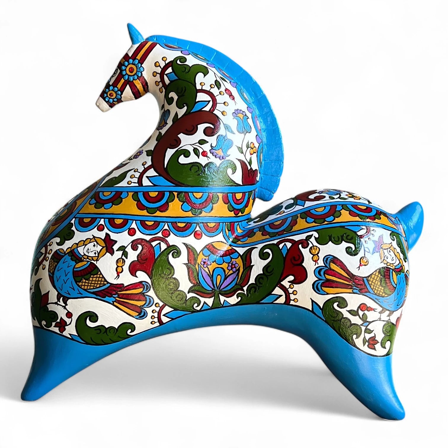 Birds of Wisdom - Hand-Painted Horse Sculpture