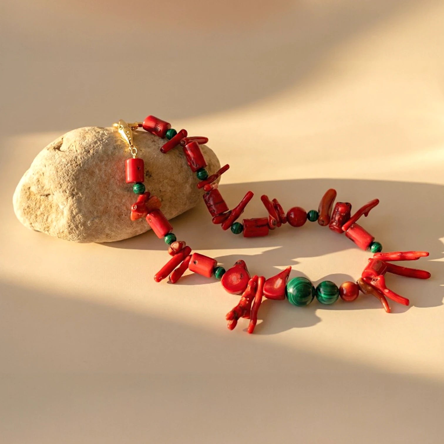 Metamorphosis Coral and Malachite Necklace
