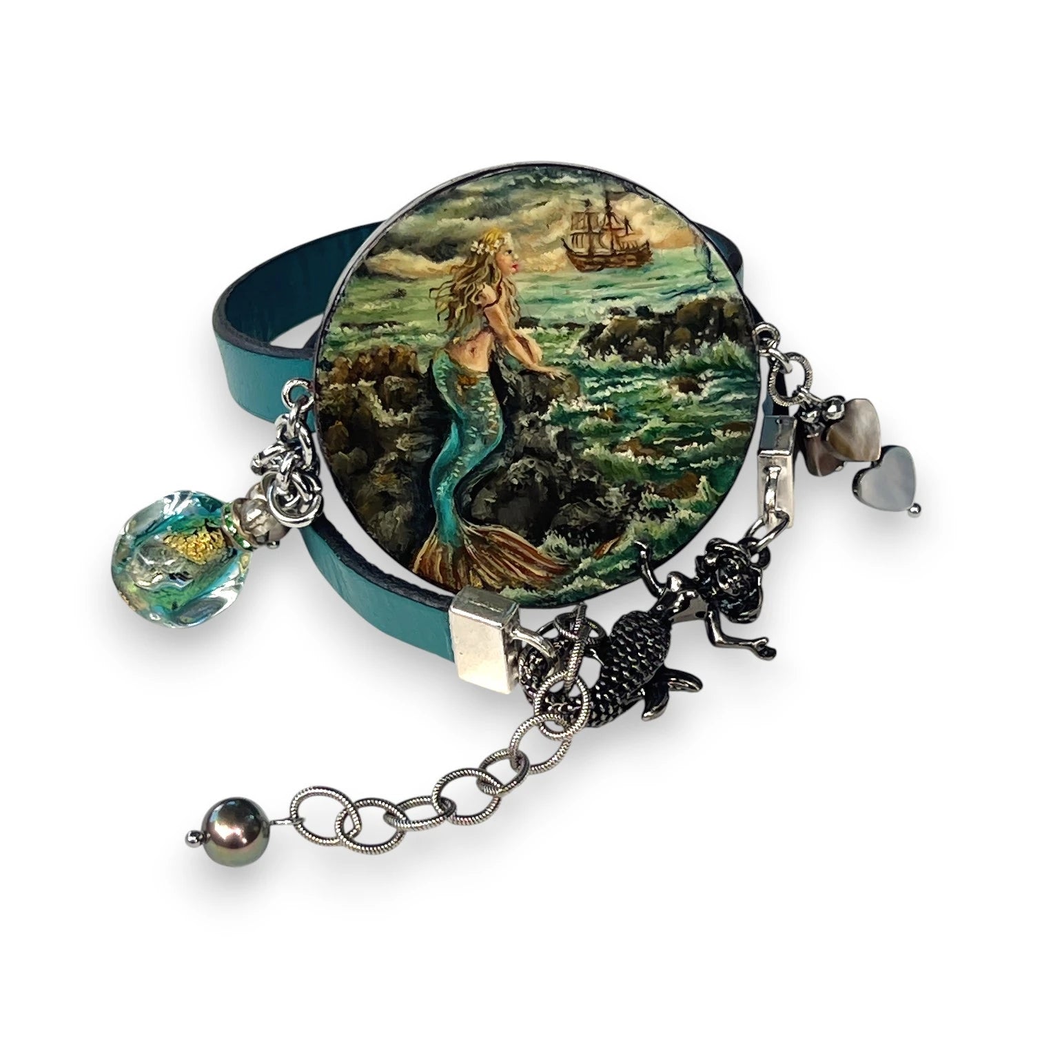 Mermaid's Reflection Hand-Painted Leather Bracelet