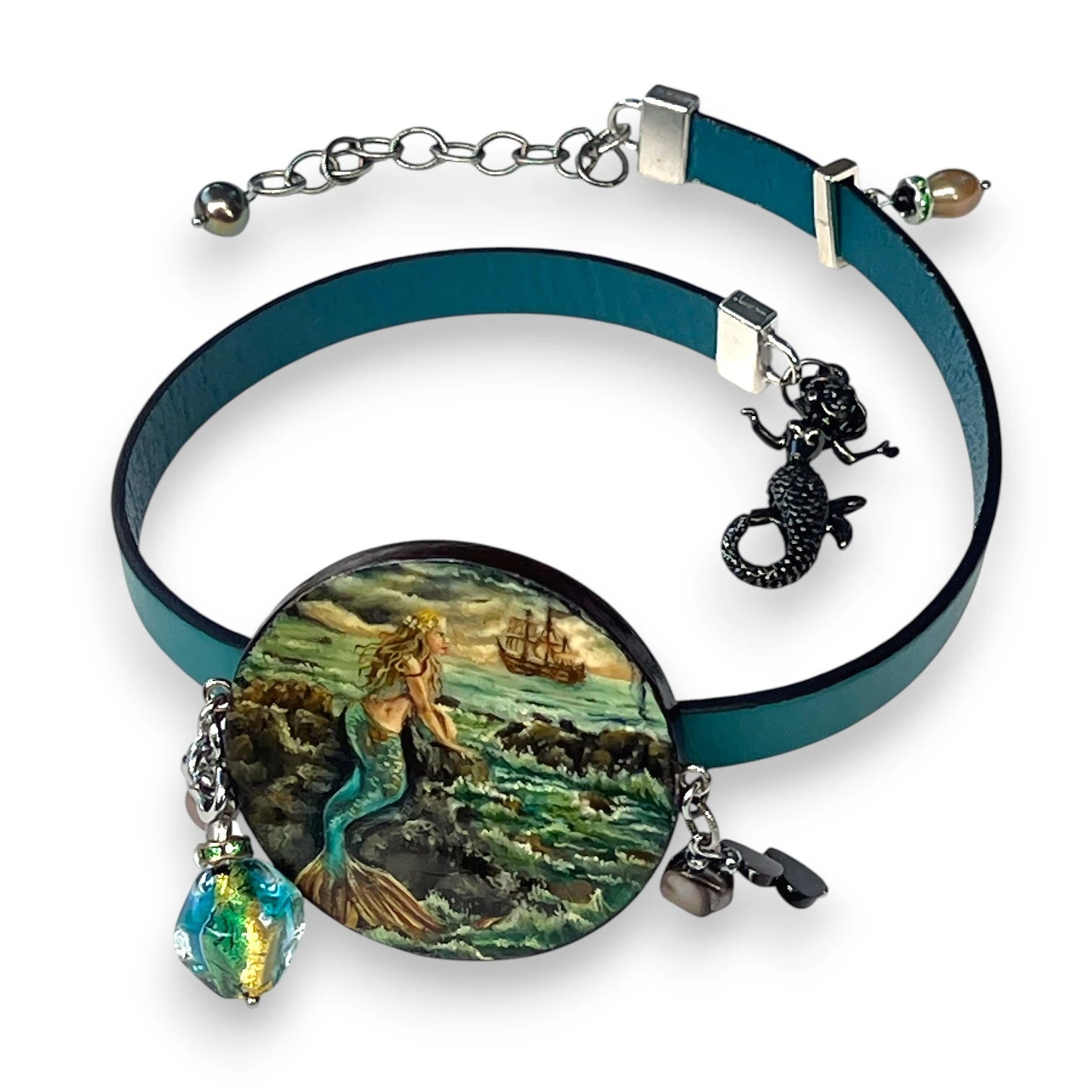 Mermaid's Reflection Hand-Painted Leather Bracelet