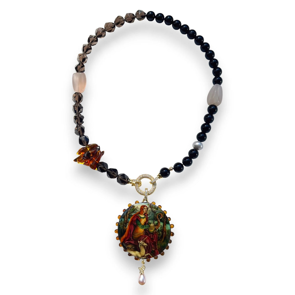 Lady with a Unicorn Hand-Painted Pendant Necklace