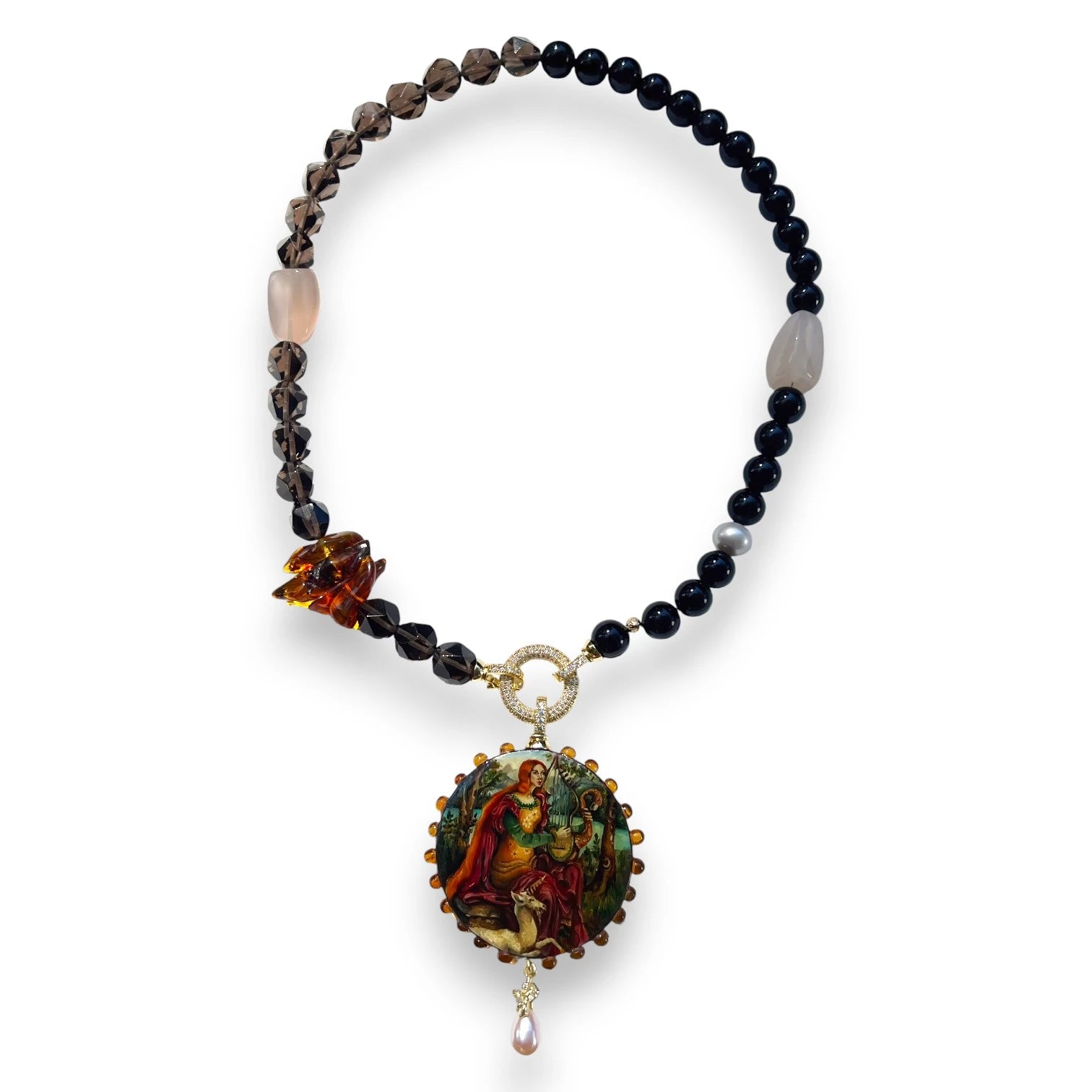 Lady with a Unicorn Hand-Painted Pendant Necklace