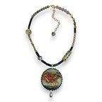 Night and Sleep Hand-Painted Wood Pendant Necklace