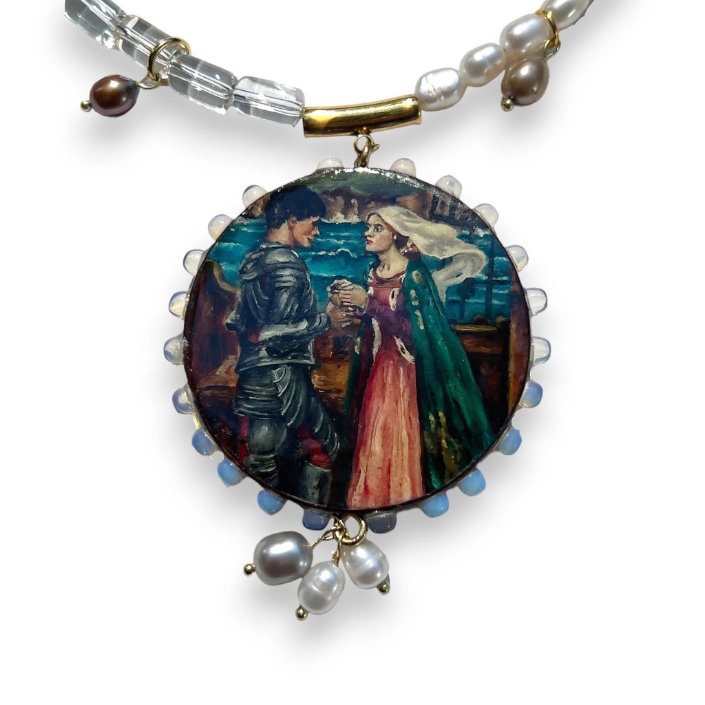 Tristan and Isolde Hand-Painted Wood Pendant Necklace