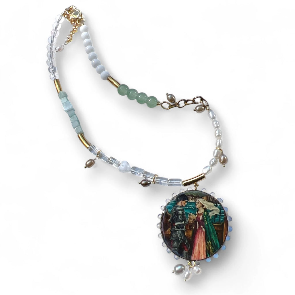 Tristan and Isolde Hand-Painted Wood Pendant Necklace