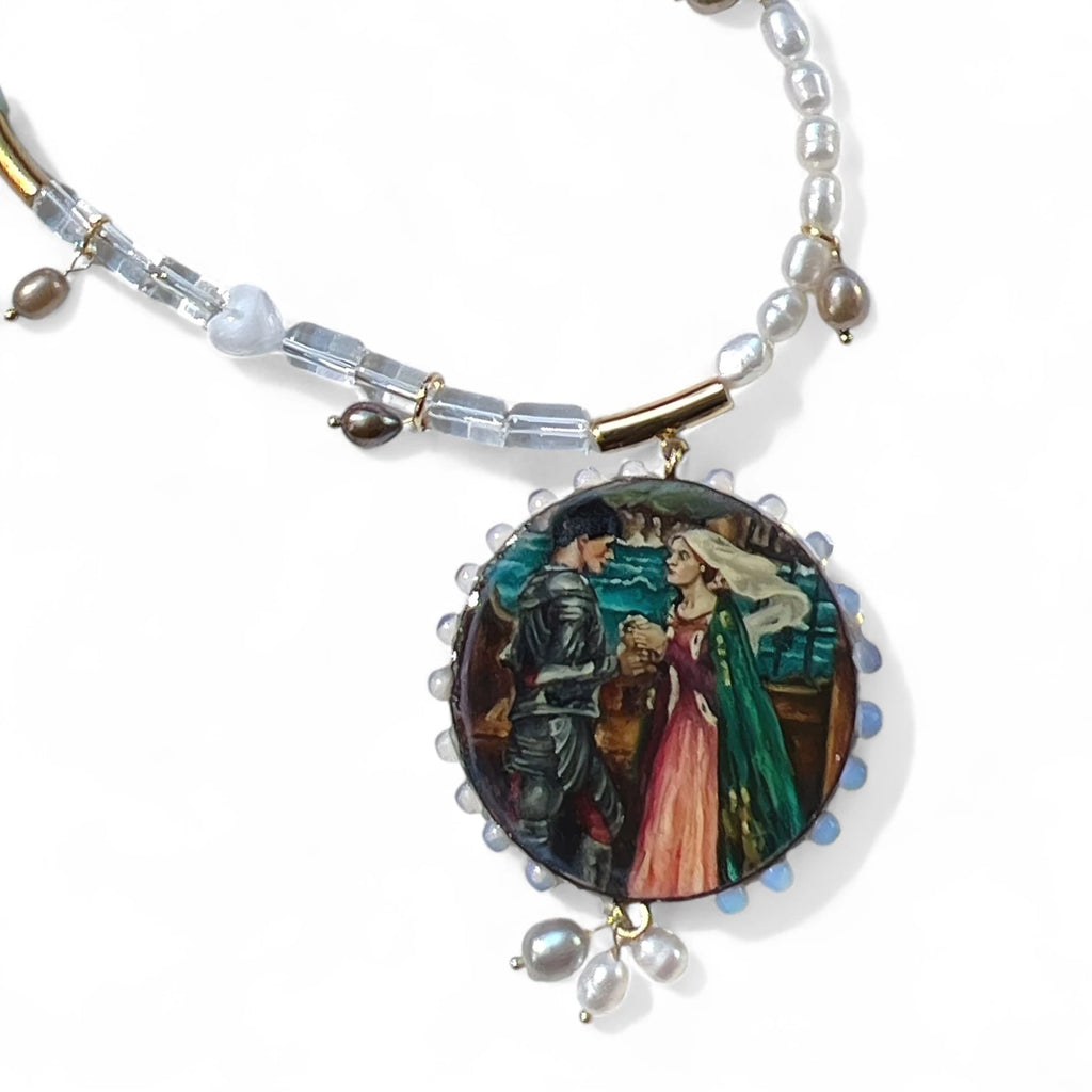 Tristan and Isolde Hand-Painted Wood Pendant Necklace