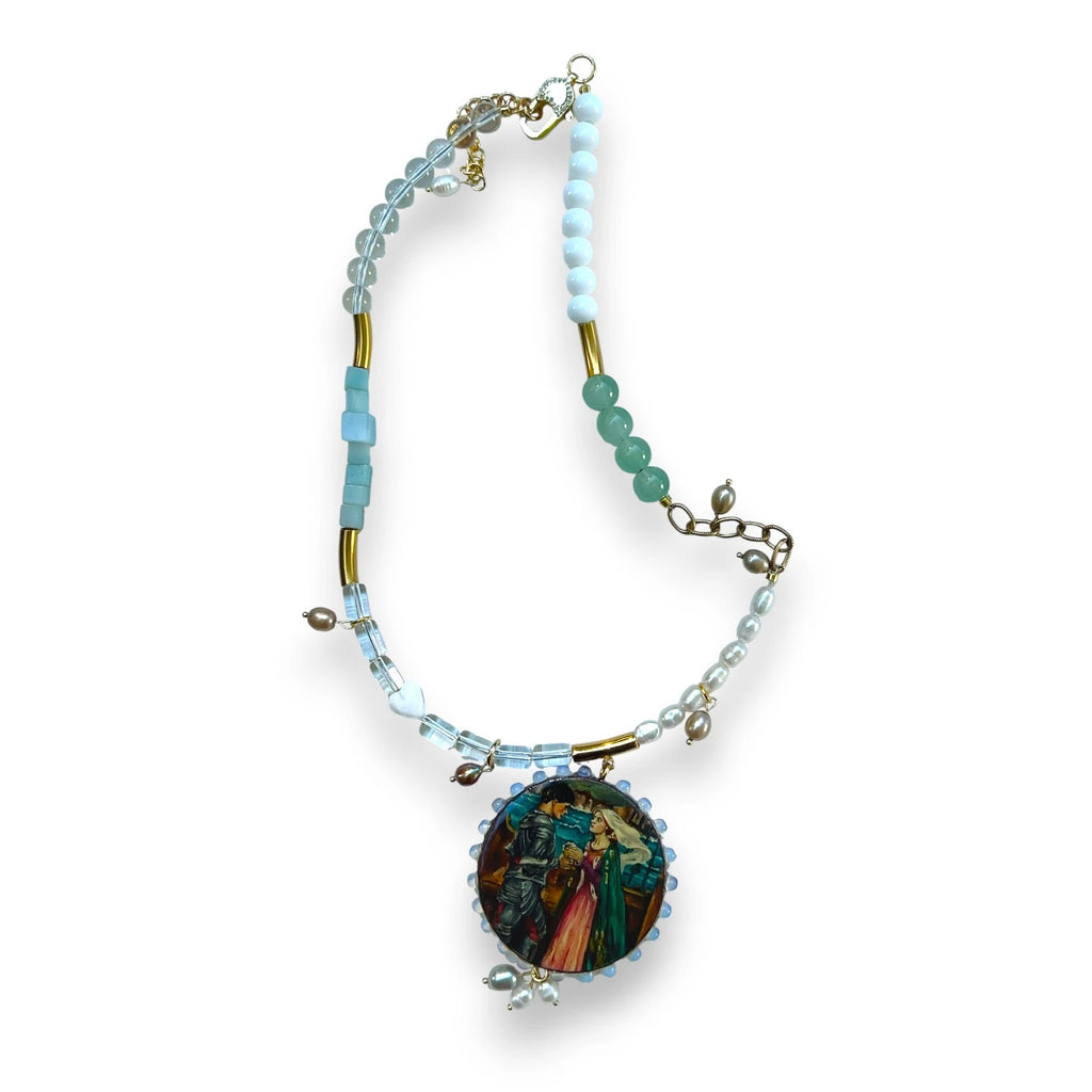 Tristan and Isolde Hand-Painted Wood Pendant Necklace
